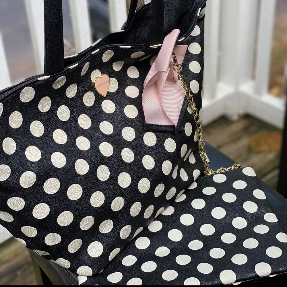 Polka Dotted Betsey Johnson Tote AND clutch